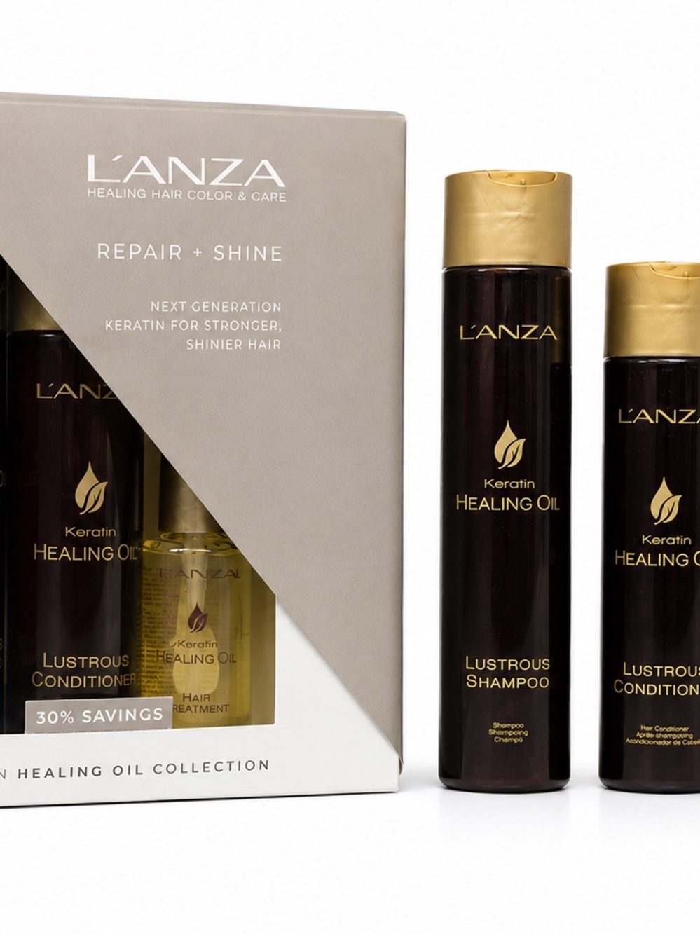 L’ANZA Keratin Healing Oil Repair + Shine Shampoo Conditioner Trio Set